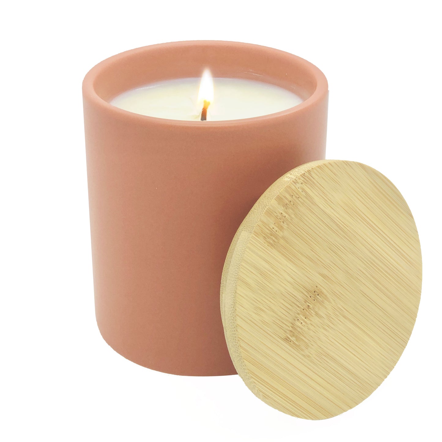 Best Chasing Autumn Signature Essential Oil Soy Candle in Salmon-Tinted Ceramic Tumbler Jar with Bamboo Lid