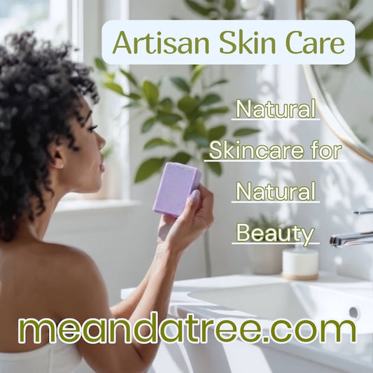 Woman using artisan Lavender soap bar in bathroom-natural skincare for sensitive, radiant skin