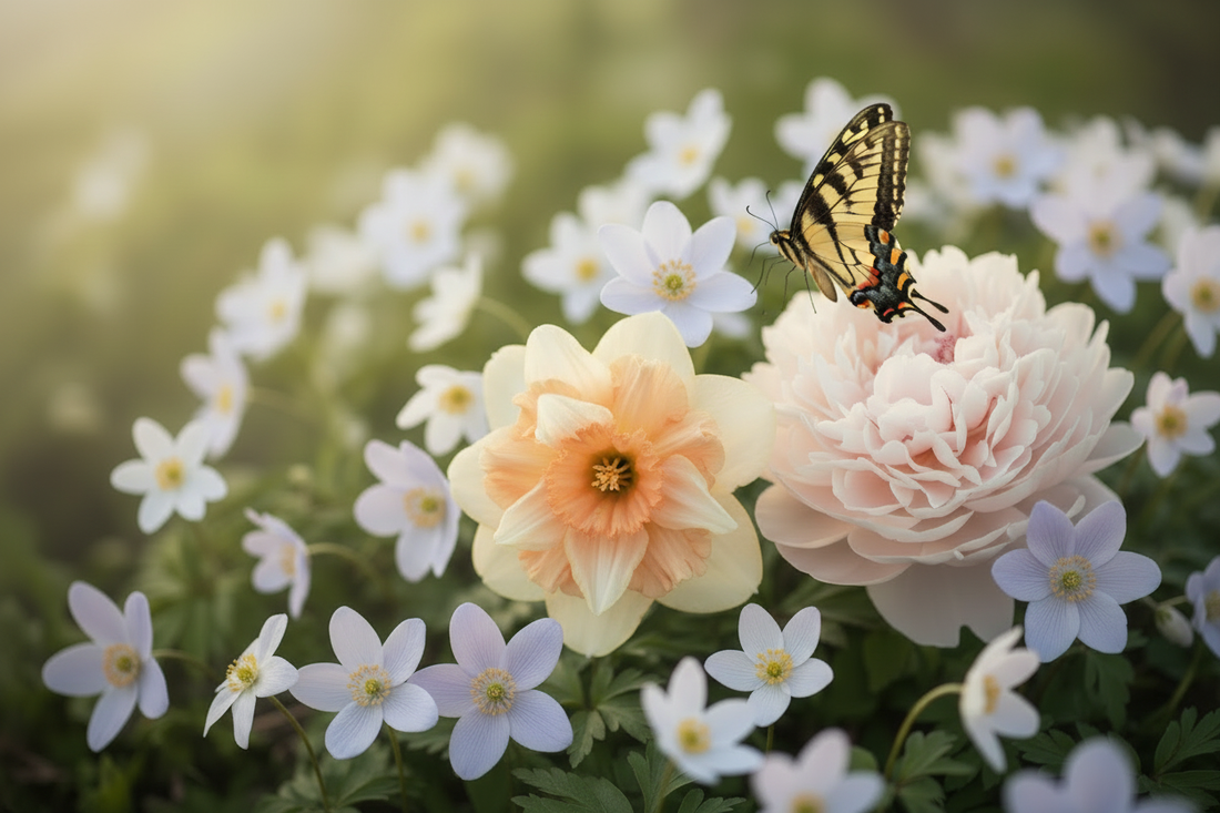 Spring Floral Garden Daffodils Peony Butterfly Quaker Ladies by Me and a Tree Skincare