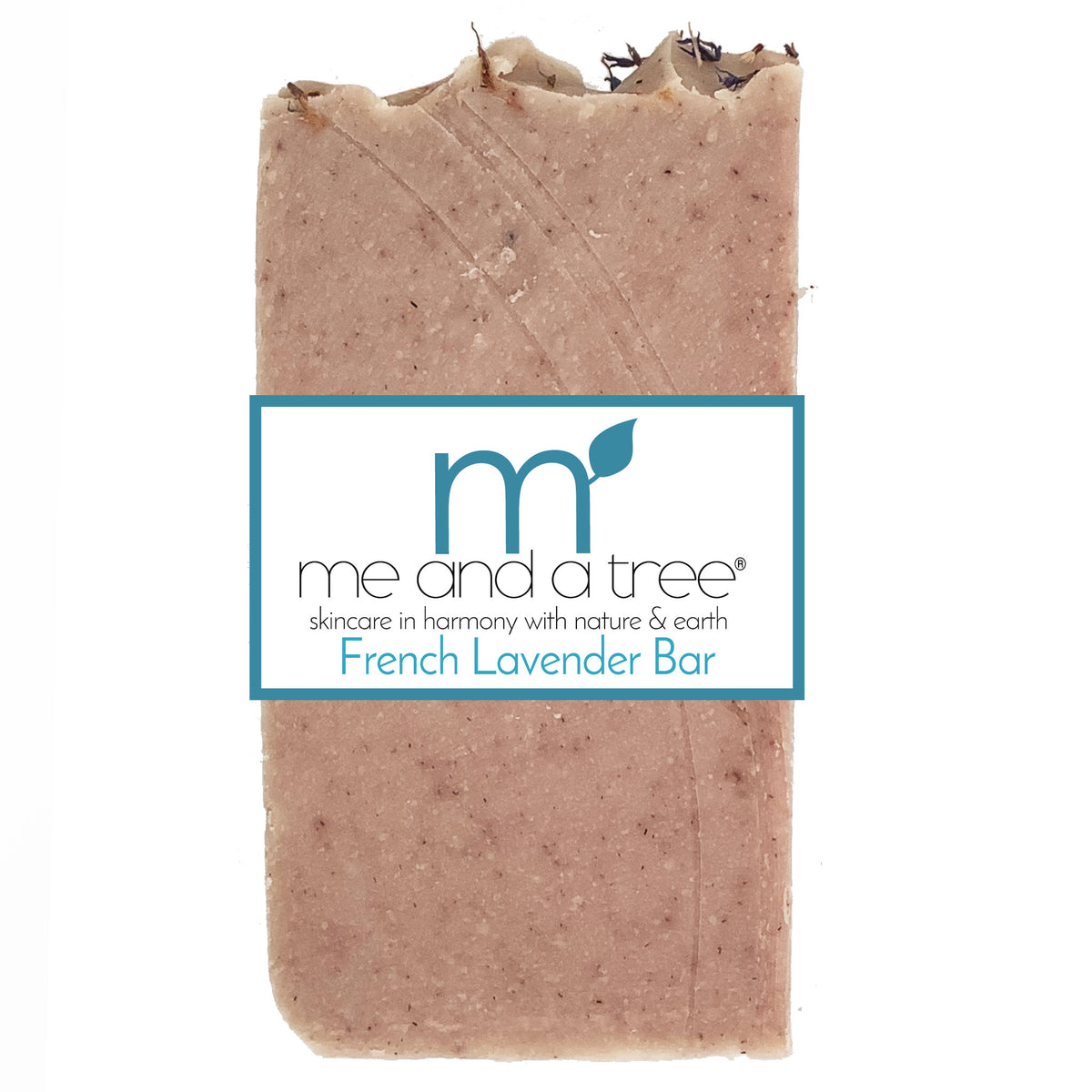 French Lavender soap bar with 'me and a tree' logo on a white background